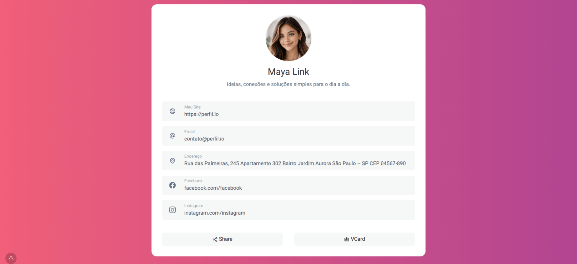 Captura de tela do tema vcard de Los Angeles