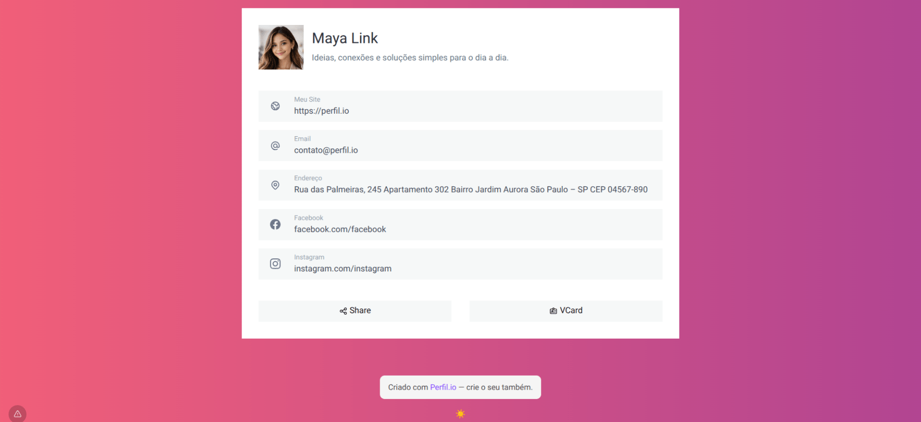 Captura de tela do tema vcard Chicago