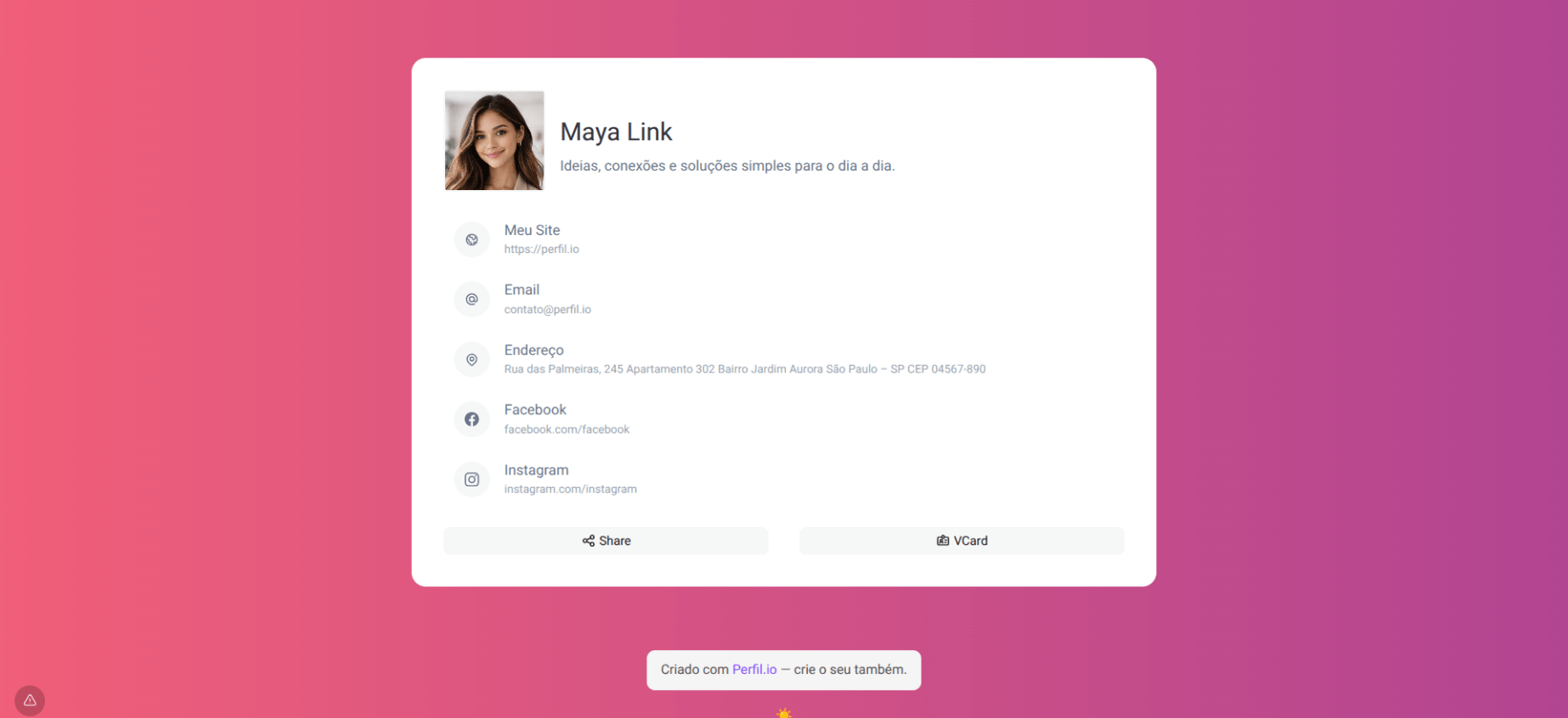 Captura de tela do tema vcard San Francisco